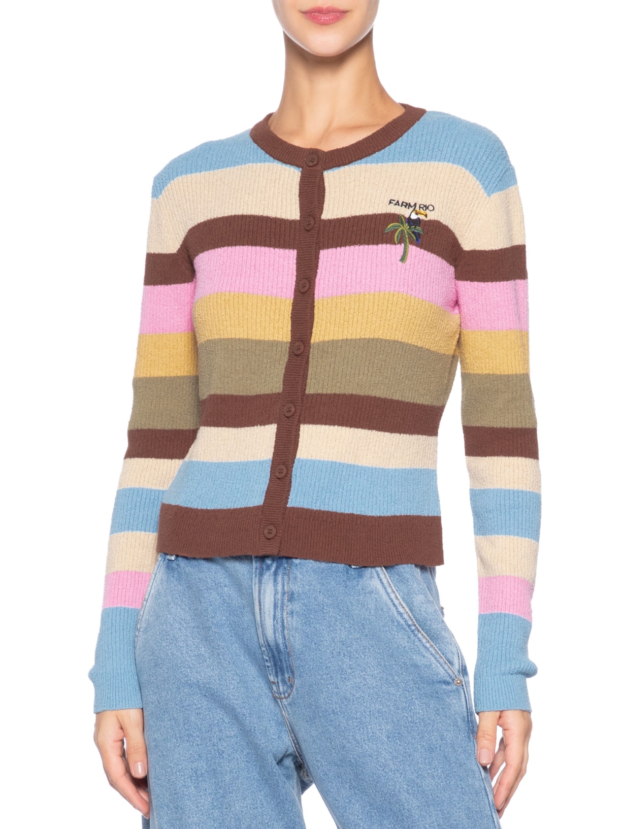 Cardigan Feminino Tricot Listrado – Marrom Farm