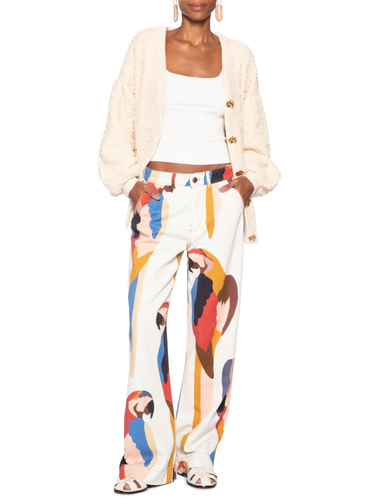 Cardigan Feminino Tricot Longo Bege Farm