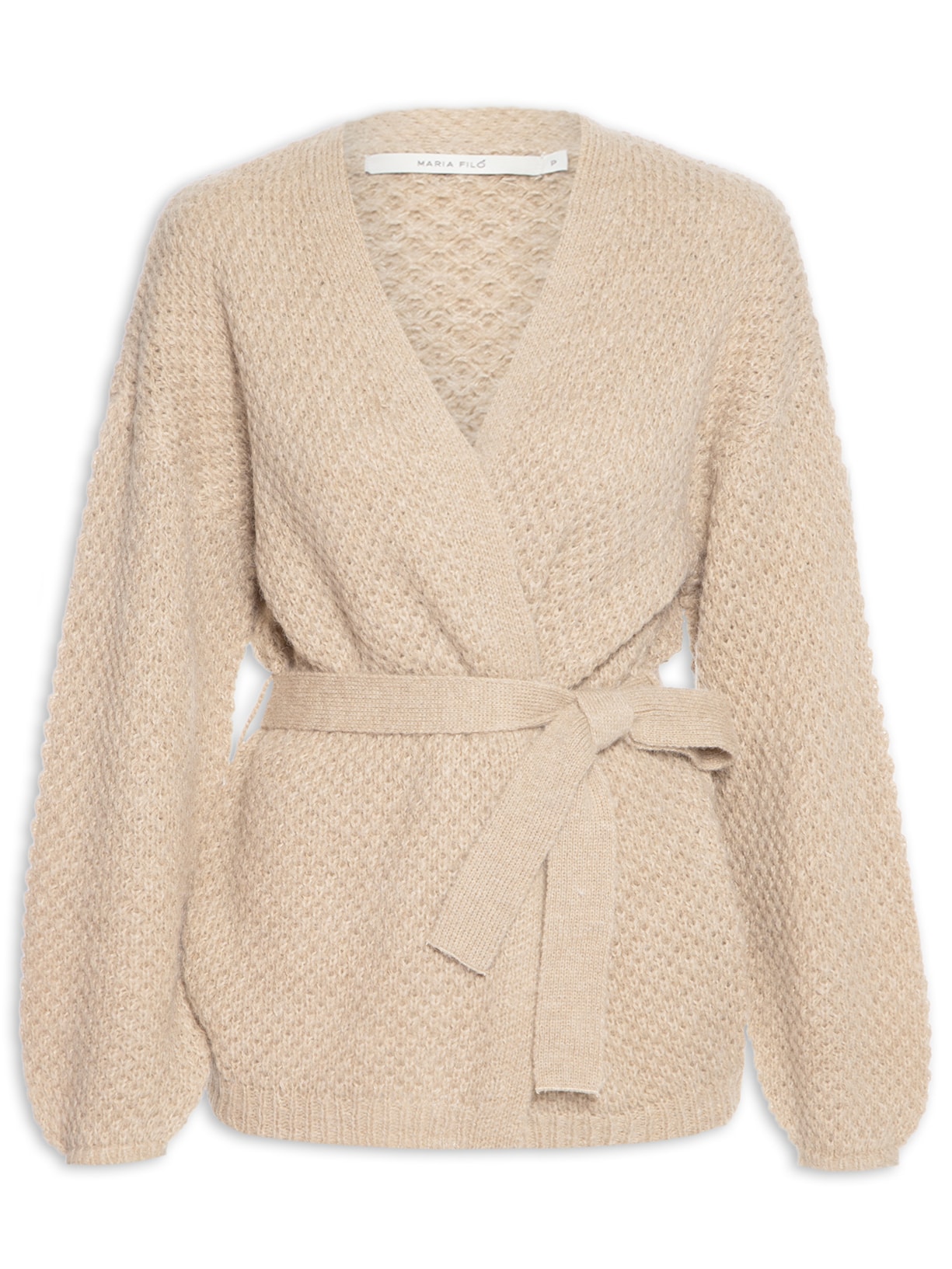 Cardigan Feminino Tricot Manga Balonê - Bege