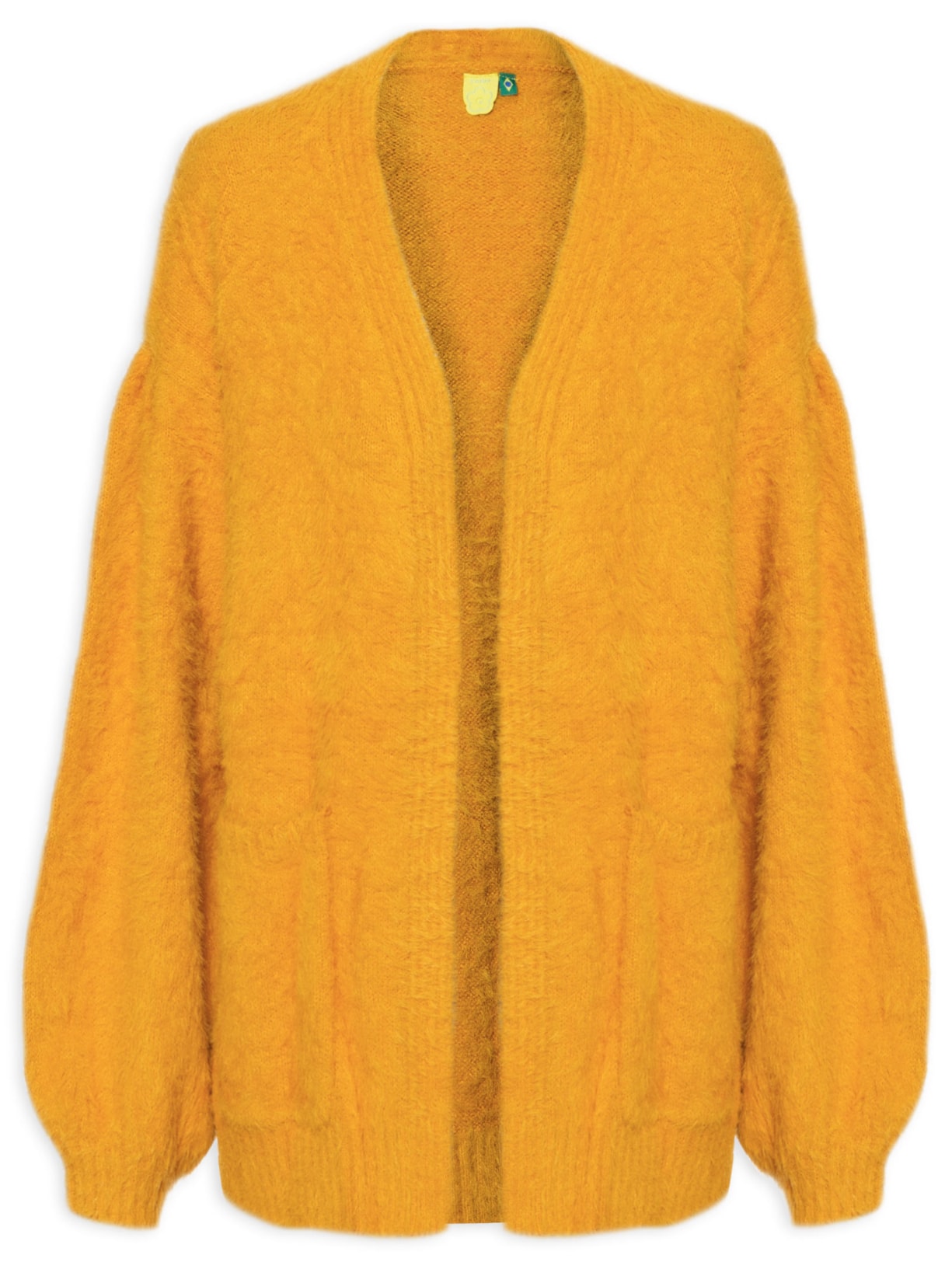 Cardigan Feminino Tricot Pelinho Com Bolso - Amarelo