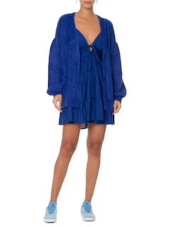 Cardigan Feminino Tricot Pelinho Com Bolso - Azul by FARM