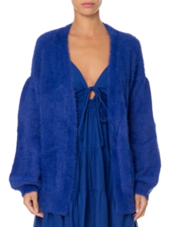 Cardigan Feminino Tricot Pelinho Com Bolso - Azul by FARM
