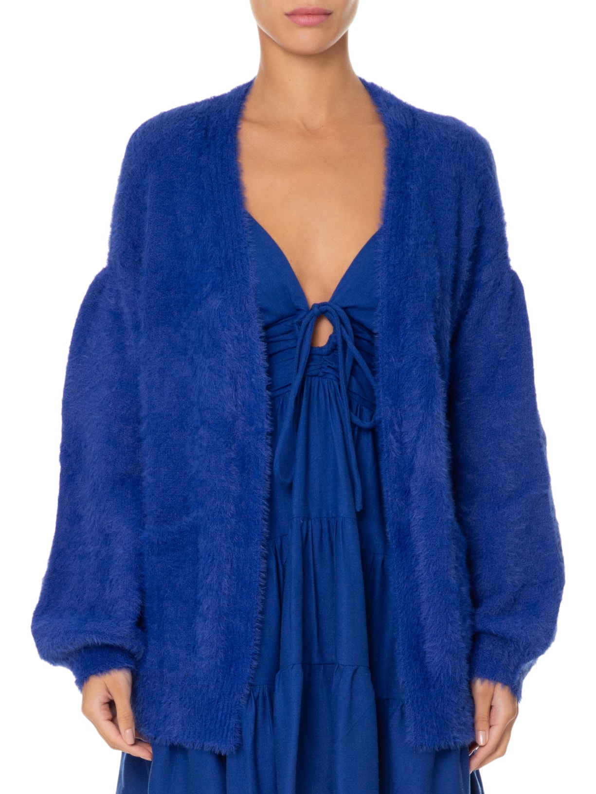 Cardigan Feminino Tricot Pelinho Com Bolso - Azul by FARM