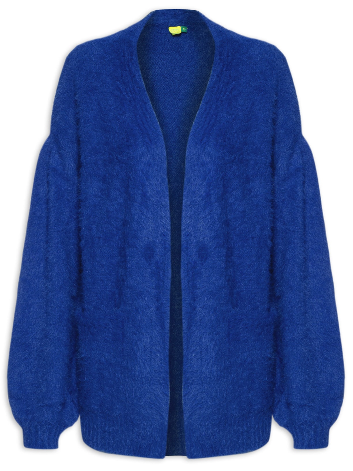 Cardigan Feminino Tricot Pelinho Com Bolso - Azul