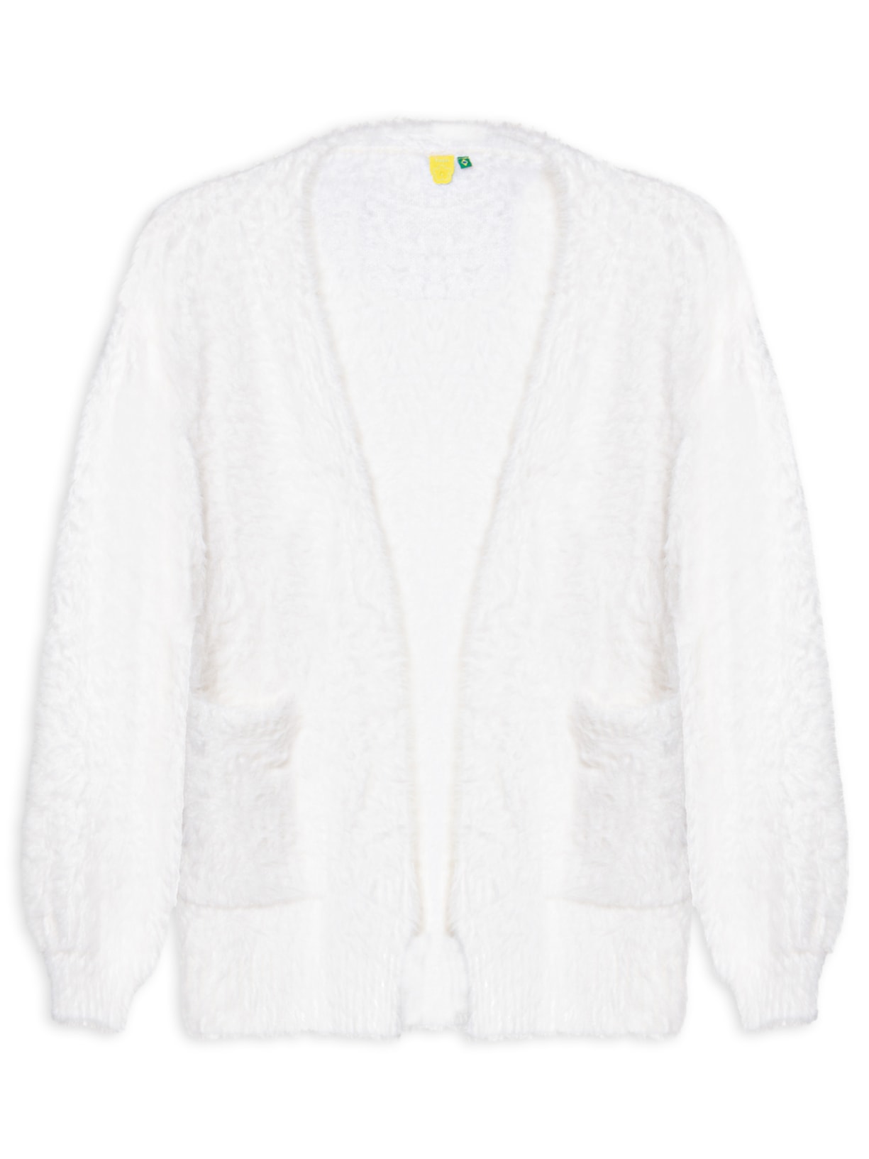 Cardigan Feminino Tricot Pelinho Com Bolso Branco Farm