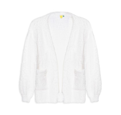 Cardigan Feminino Tricot Pelinho Com Bolso - Branco