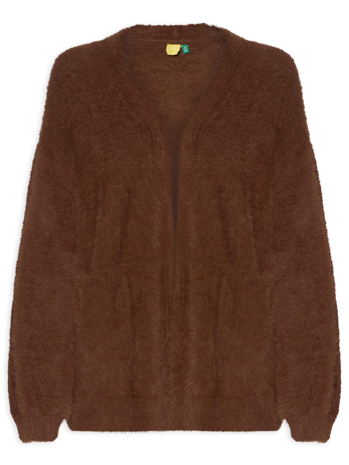 Cardigan Feminino Tricot Pelinho Com Bolso Marrom Farm