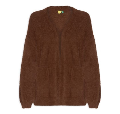 Cardigan Feminino Tricot Pelinho Com Bolso - Marrom