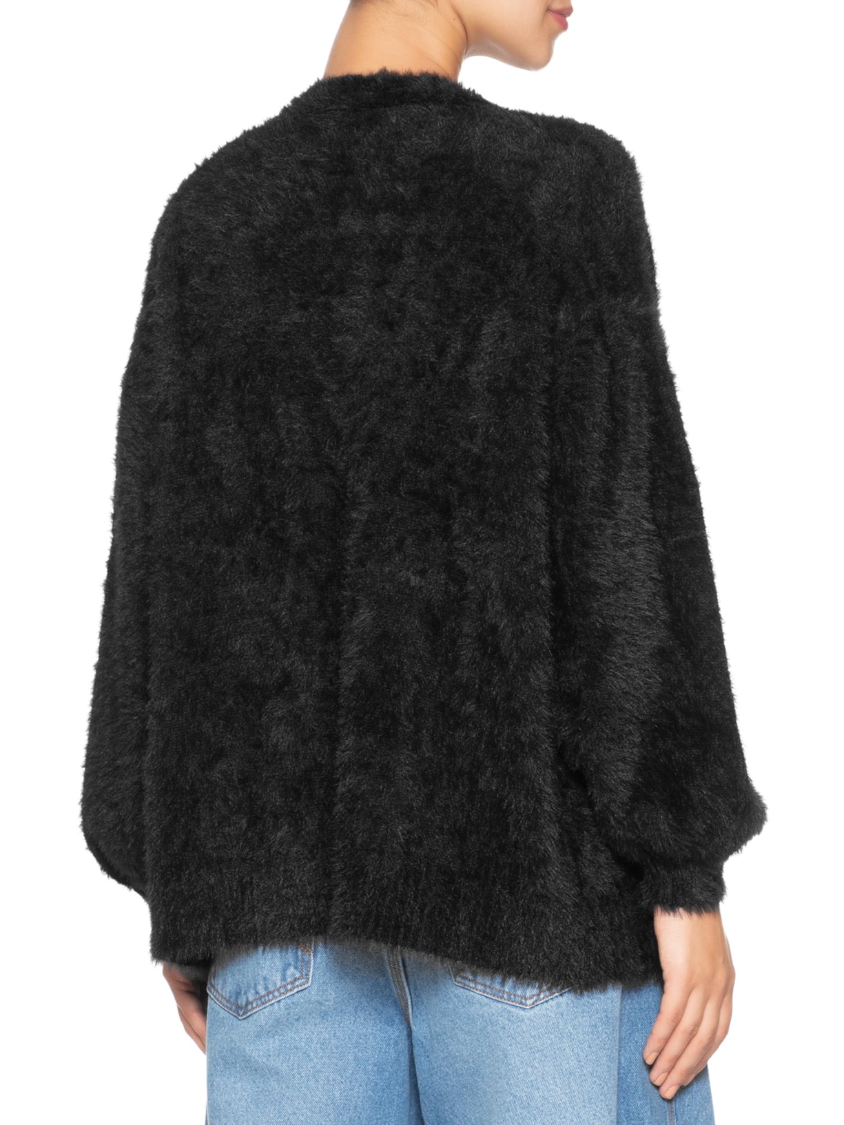 Cardigan Feminino Tricot Pelinho Com Bolso Preto Farm