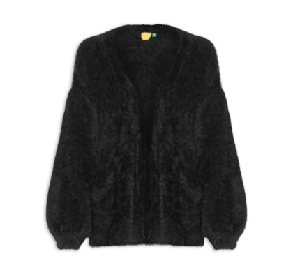 Cardigan Feminino Tricot Pelinho Com Bolso - Preto