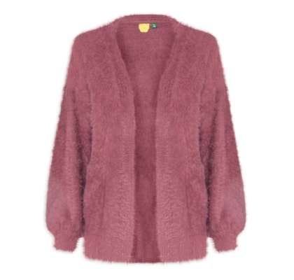 Cardigan Feminino Tricot Pelinho Com Bolso - Rosa
