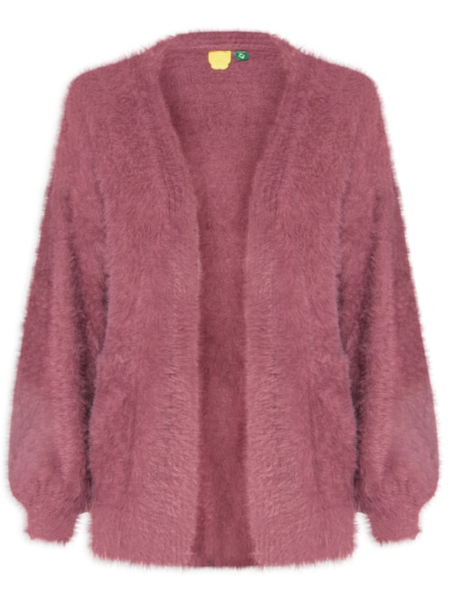 Cardigan Feminino Tricot Pelinho Com Bolso - Rosa