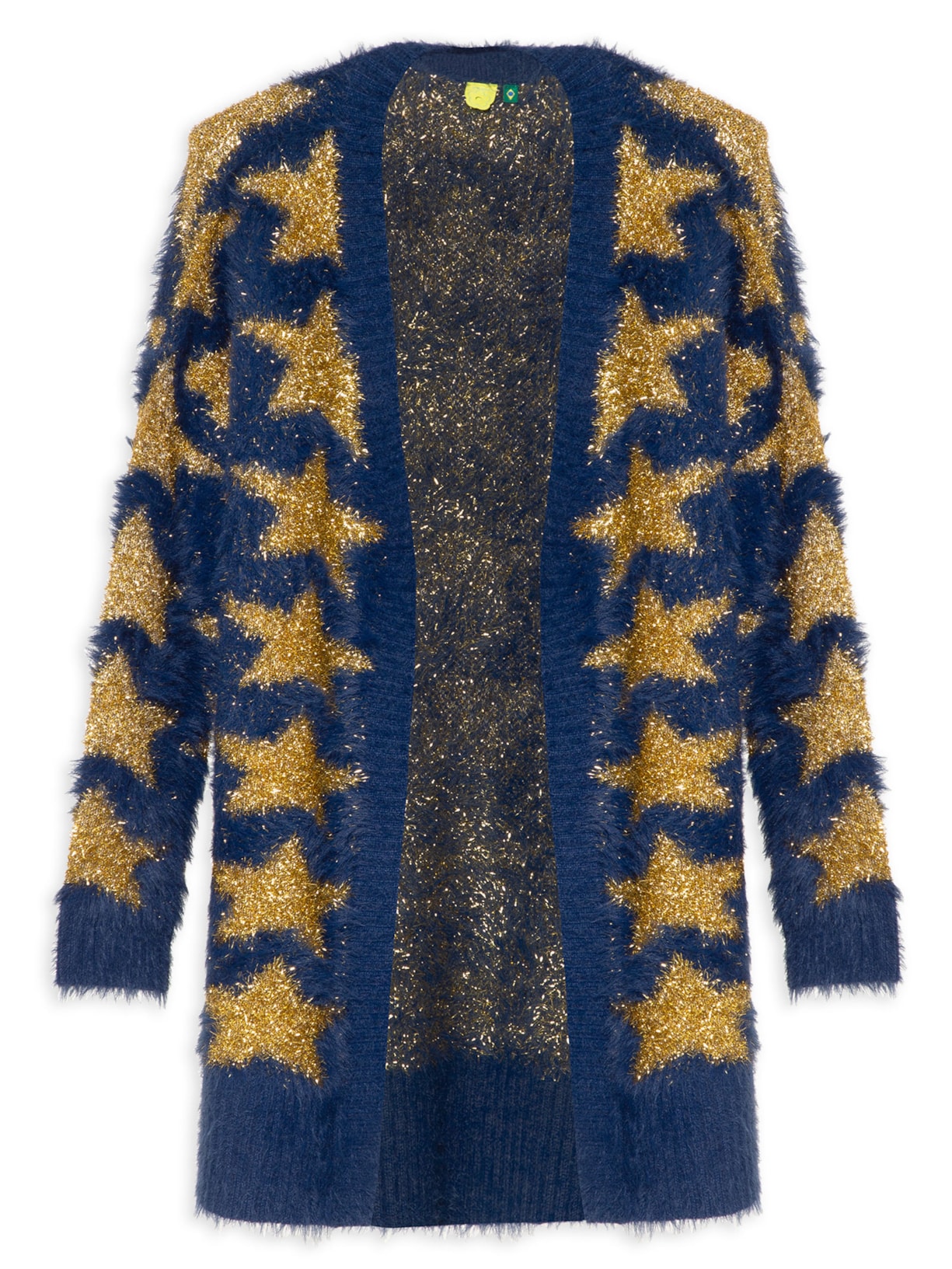 Cardigan Feminino Tricot Pelinho Estrelas - Azul