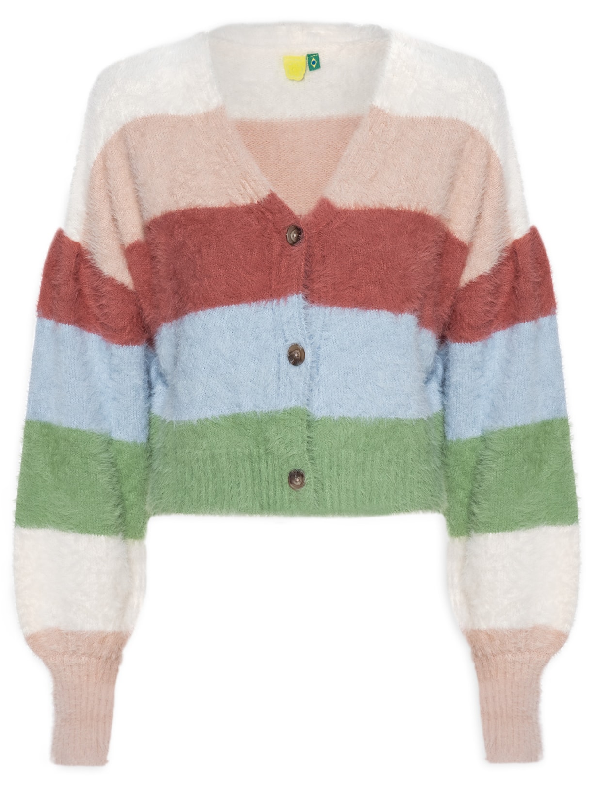 Cardigan Feminino Tricot Pelinho Listrado - Rosa