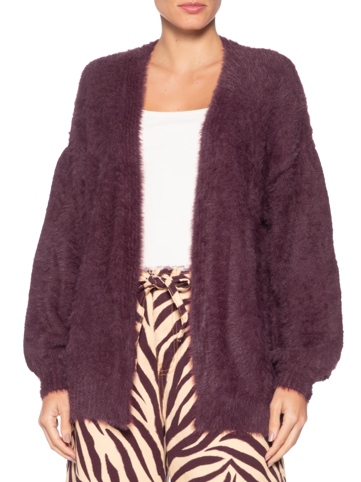 Cardigan Feminino Tricot Pelinho Vinho Farm