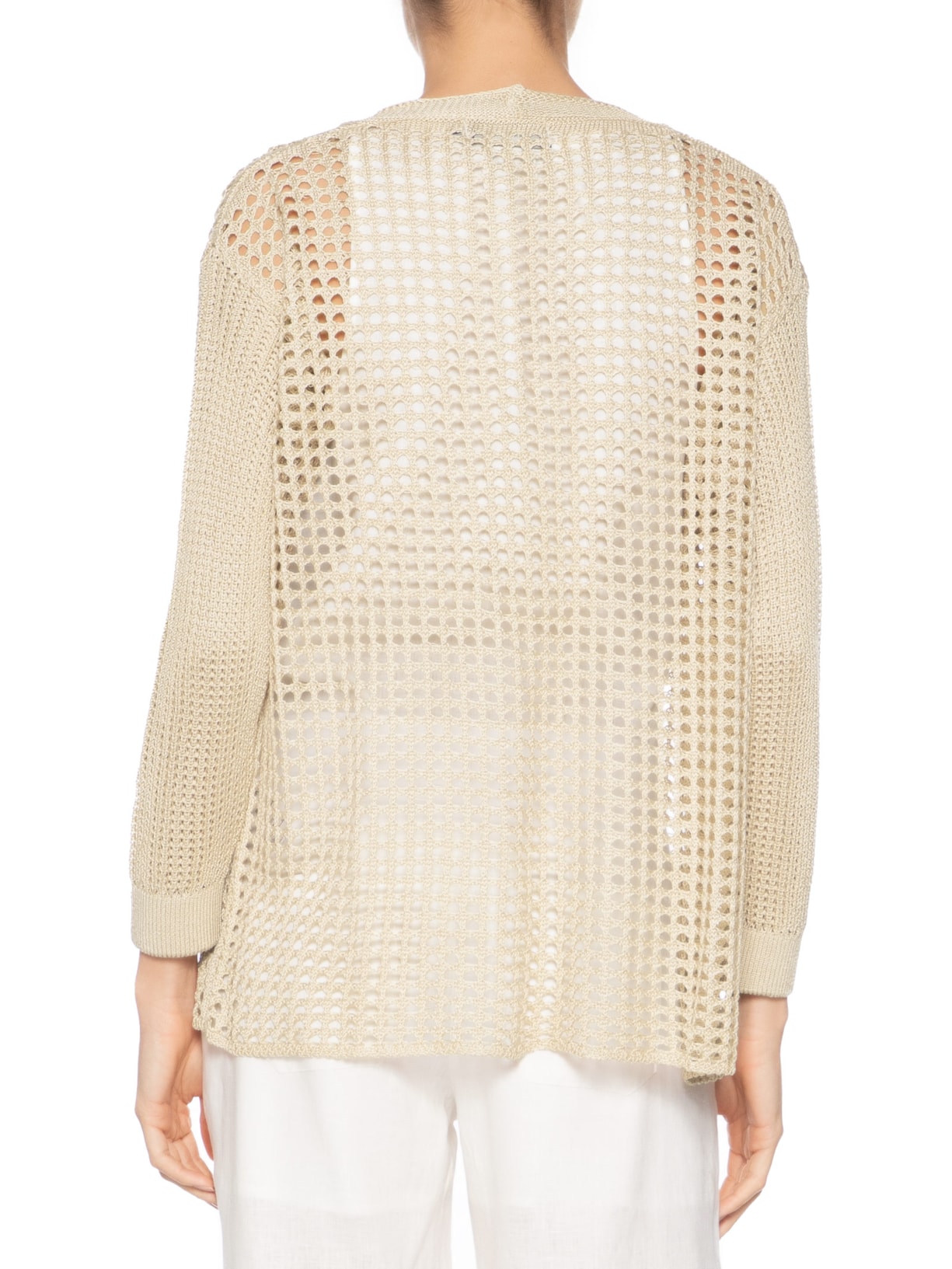 Cardigan Feminino Tricot Ponto Telado Bege Maria Filó