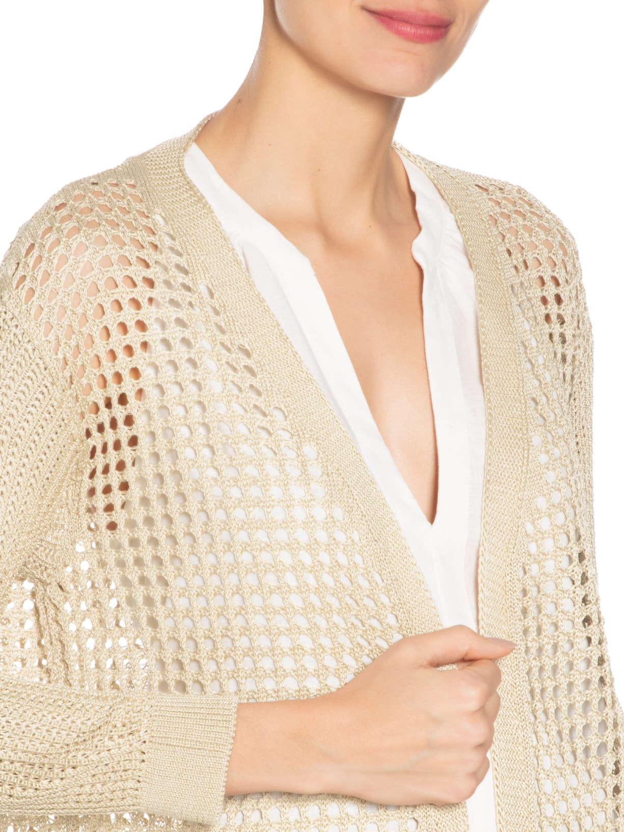 Cardigan Feminino Tricot Ponto Telado Bege Maria Filó