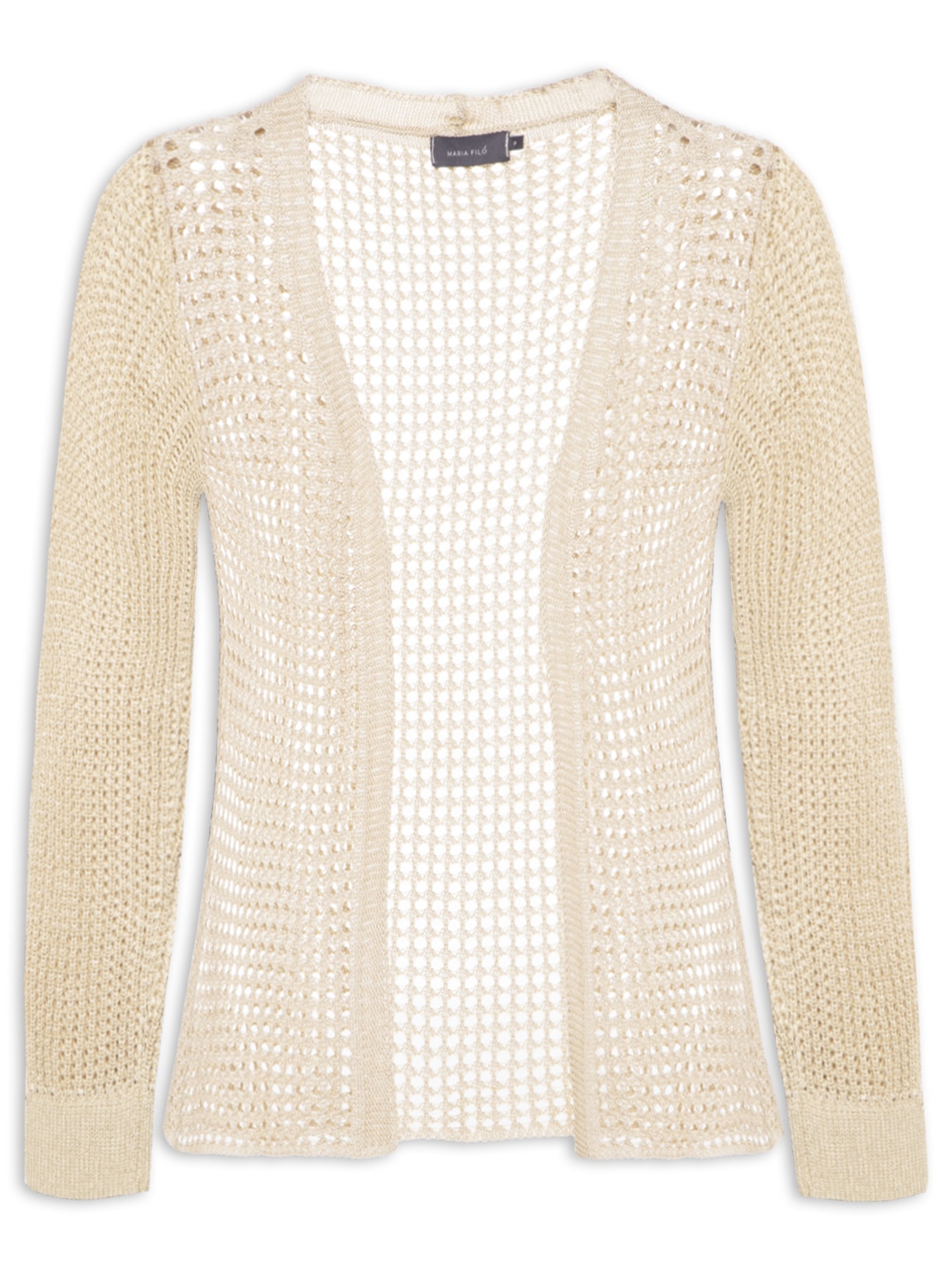 Cardigan Feminino Tricot Ponto Telado - Bege