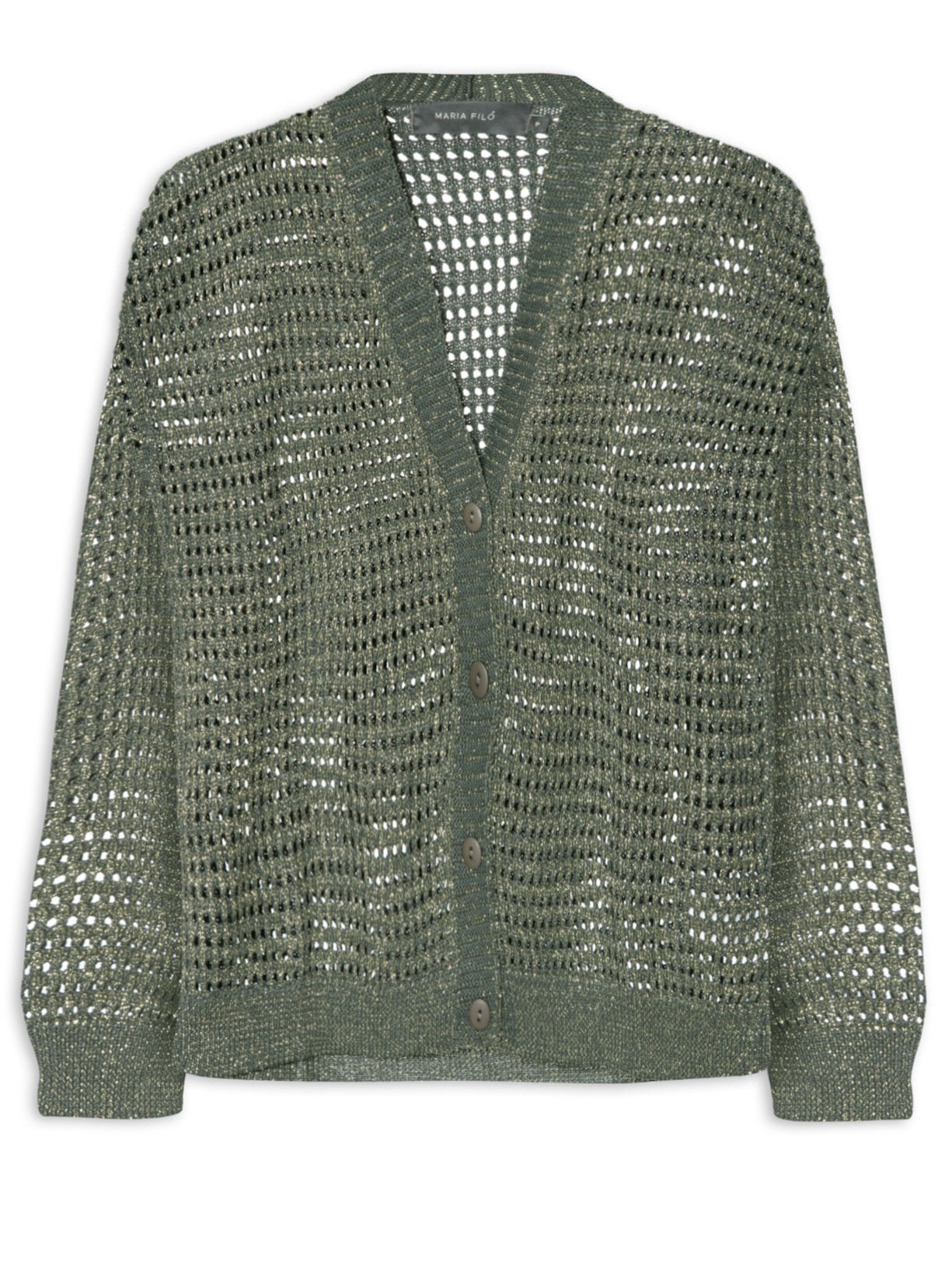 Cardigan Feminino Tricot Ponto Telado - Cinza