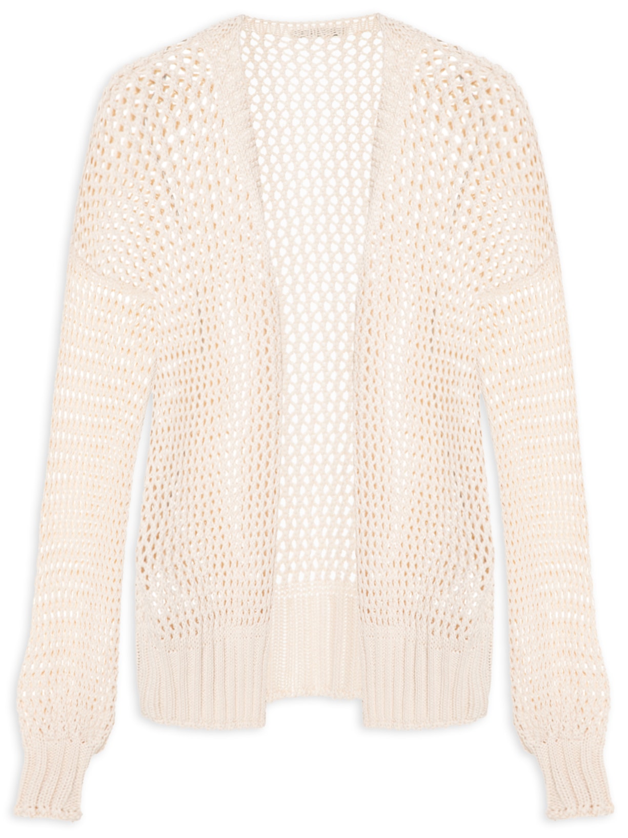 Cardigan Feminino Tricot Ponto Vazado - Bege