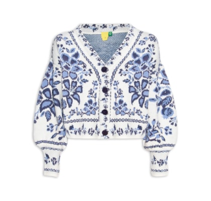 Cardigan Feminino Tricot Porcelana - Branco