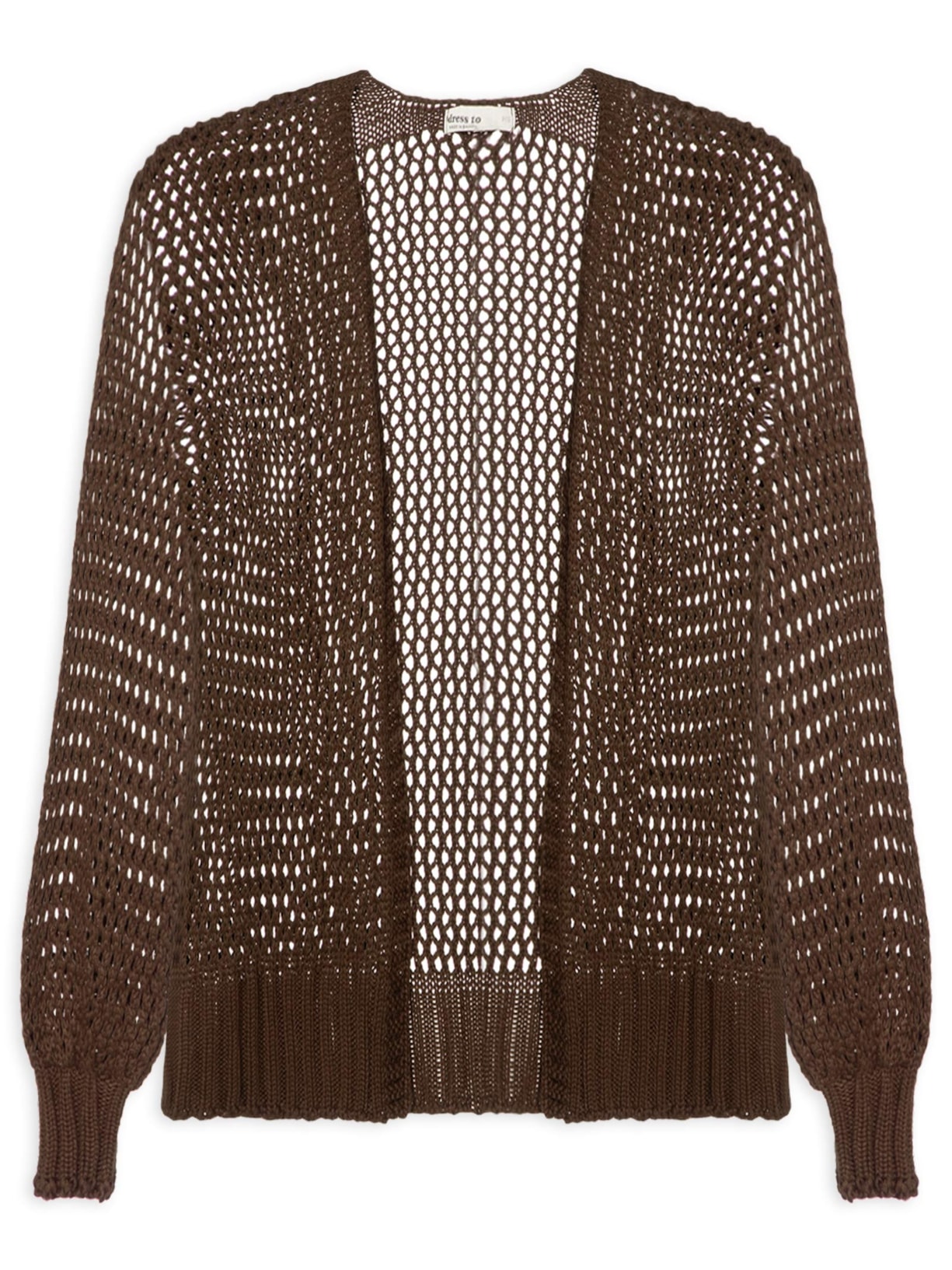 Cardigan Feminino Tricot Quadradinhos Marrom Dress To