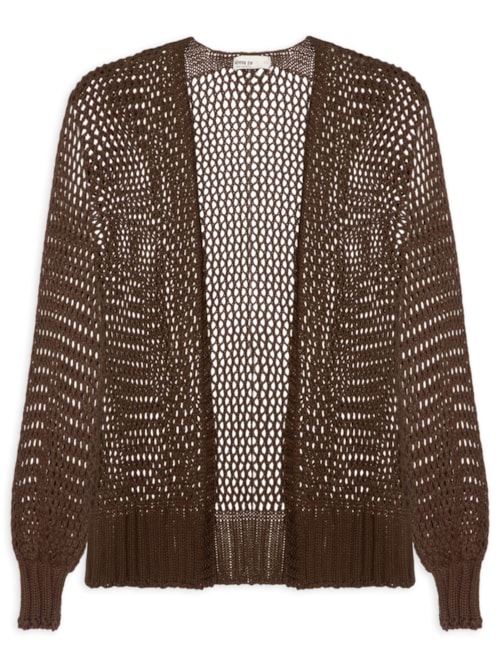 Cardigan Feminino Tricot Quadradinhos - Marrom