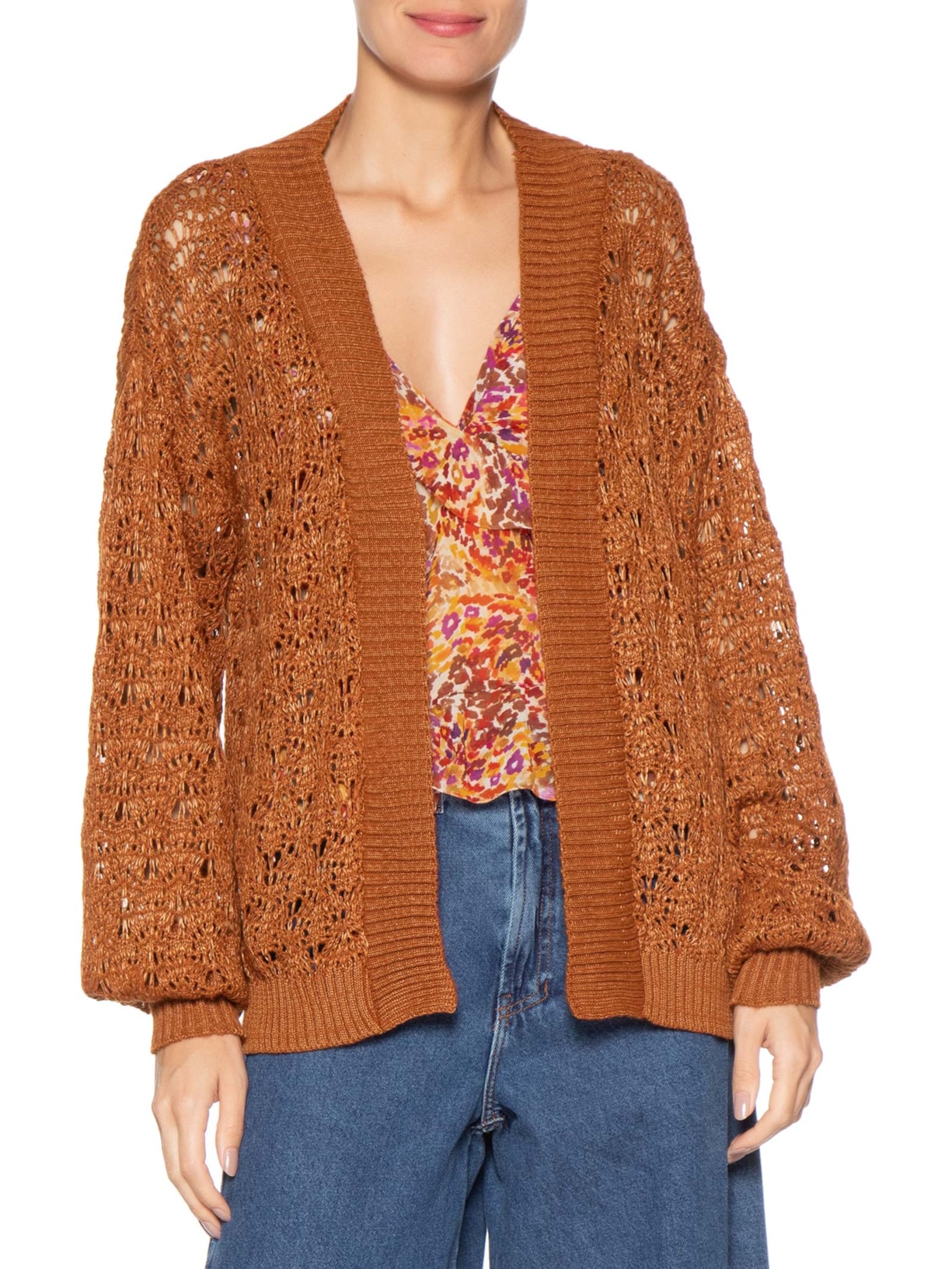 Cardigan Feminino Tricot Rendado Sol Marrom Dress To