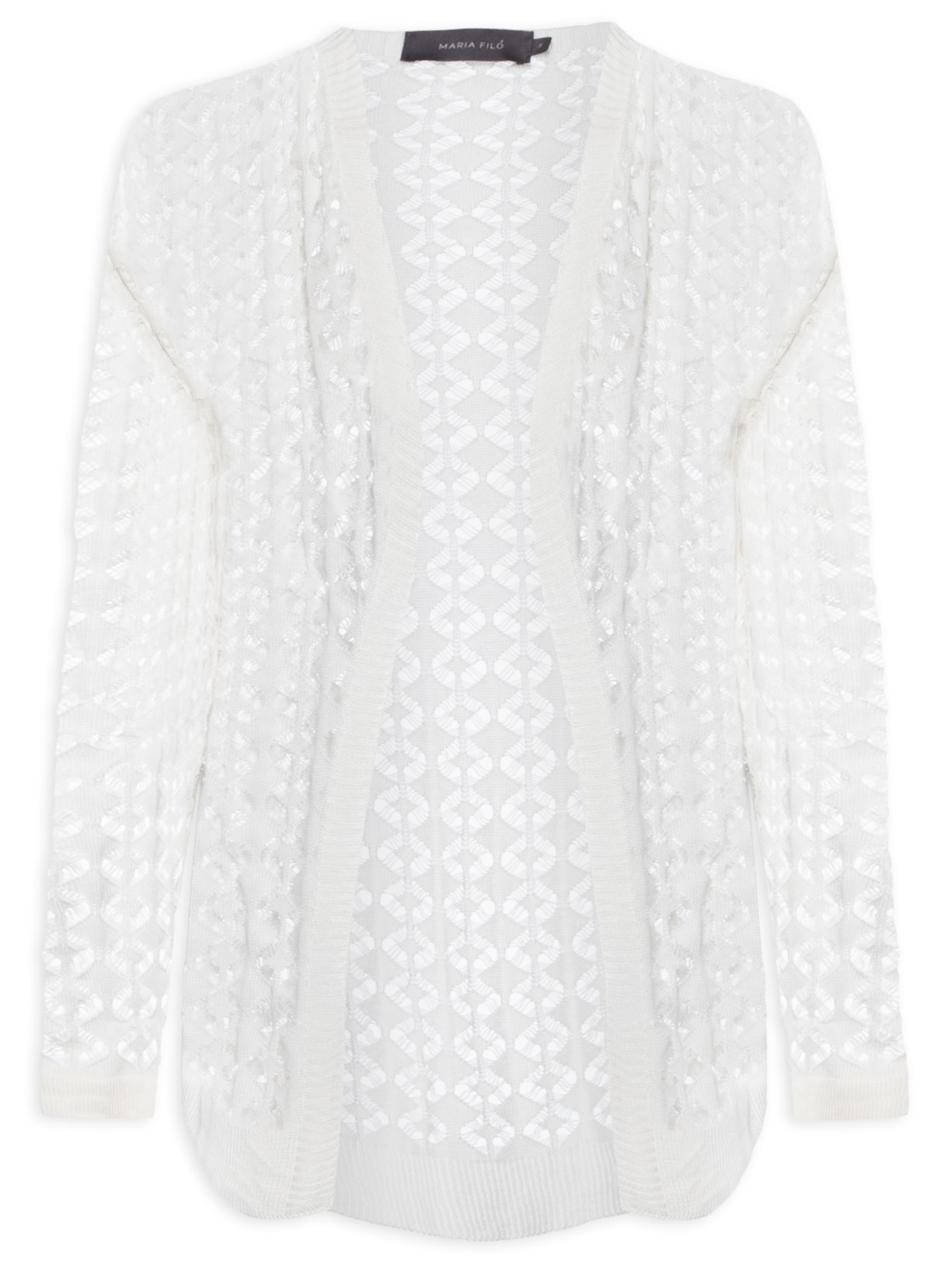 Cardigan Feminino Tricot Sobreposição Rendado - Off White
