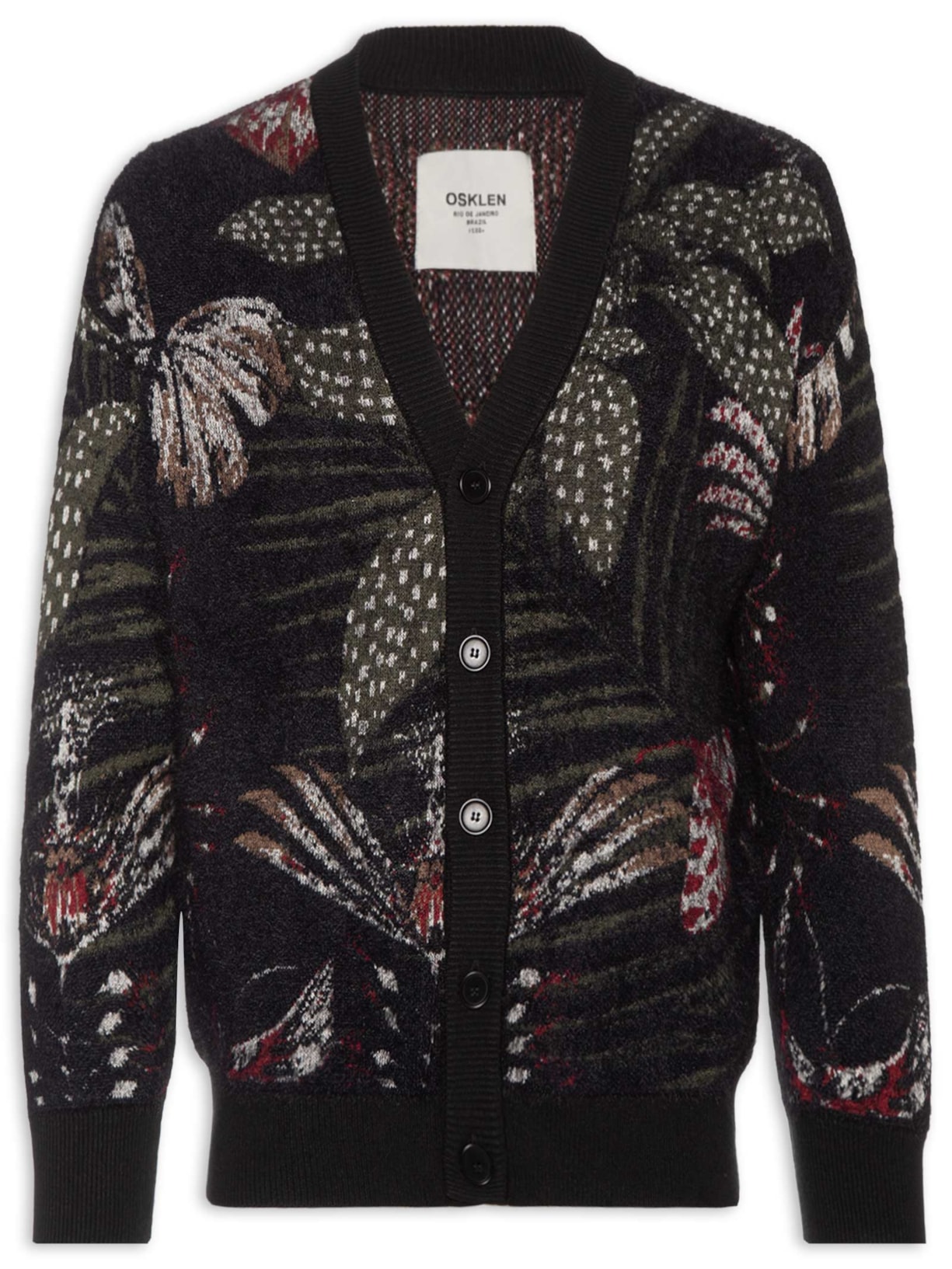 Cardigan Masculino Jacquard Botanique Preto Osklen
