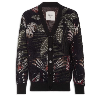 Cardigan Masculino Jacquard Botanique - Preto