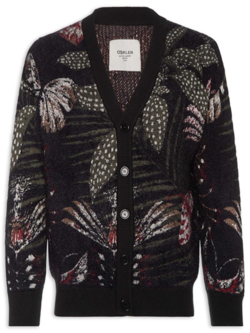 Cardigan Masculino Jacquard Botanique - Preto