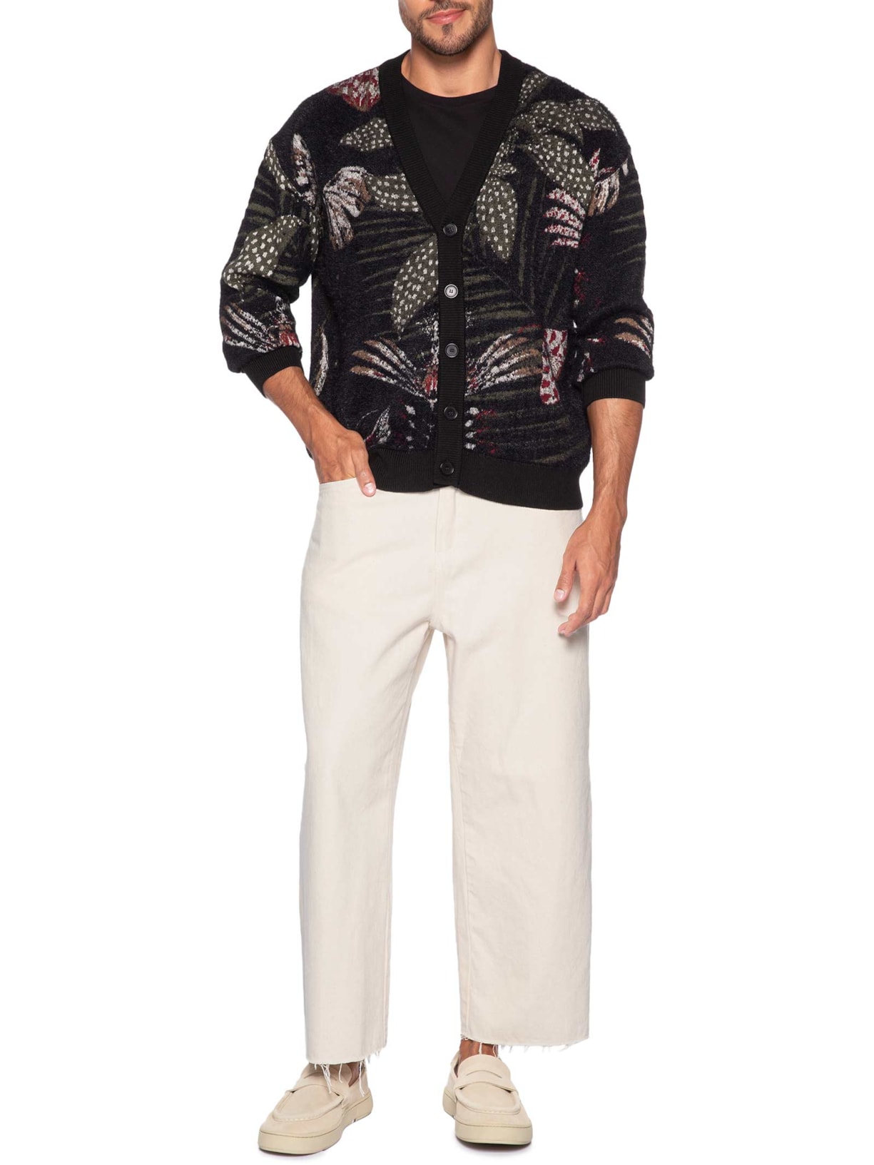 Cardigan Masculino Jacquard Botanique Preto Osklen