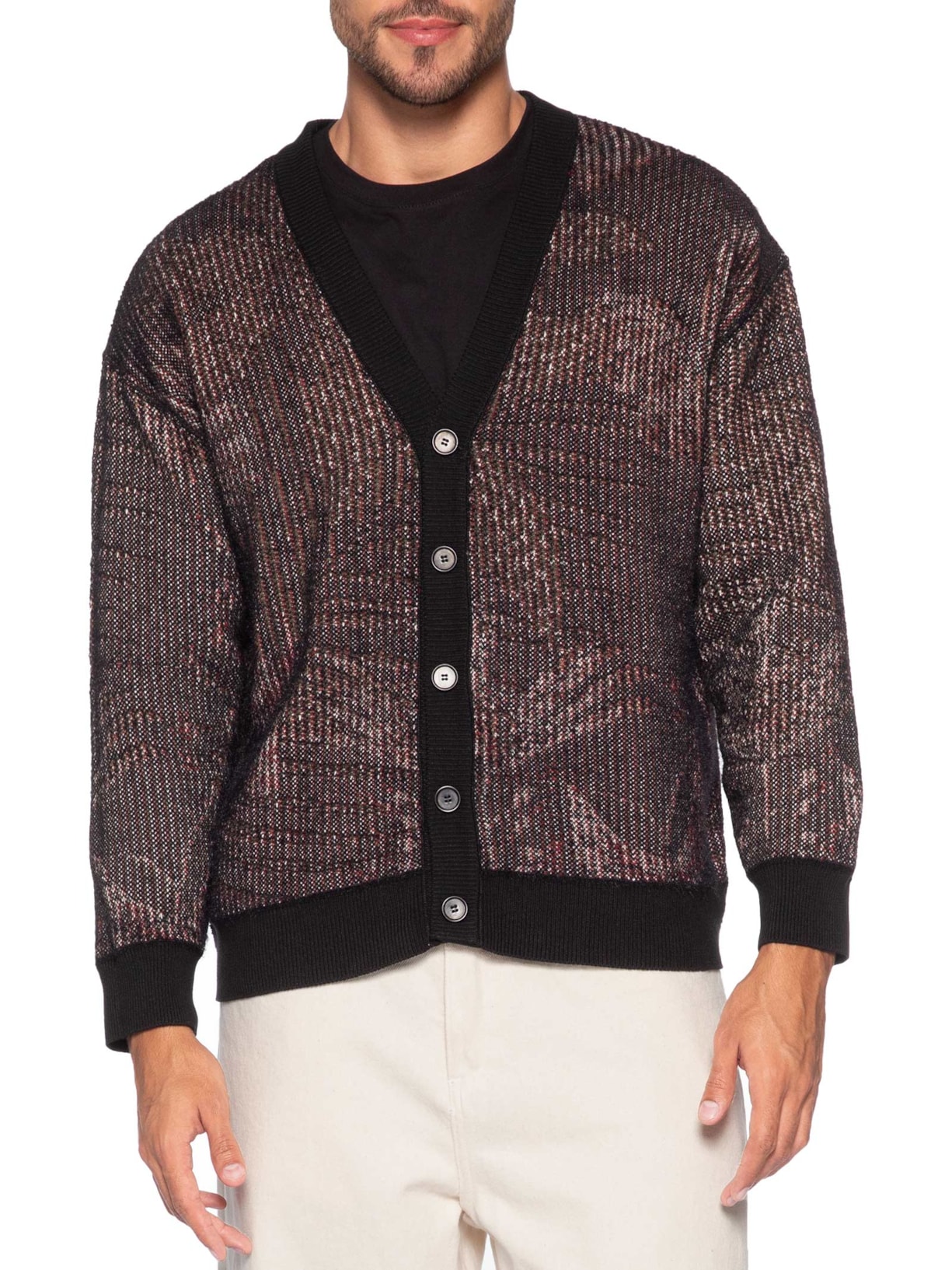 Cardigan Masculino Jacquard Botanique Preto Osklen