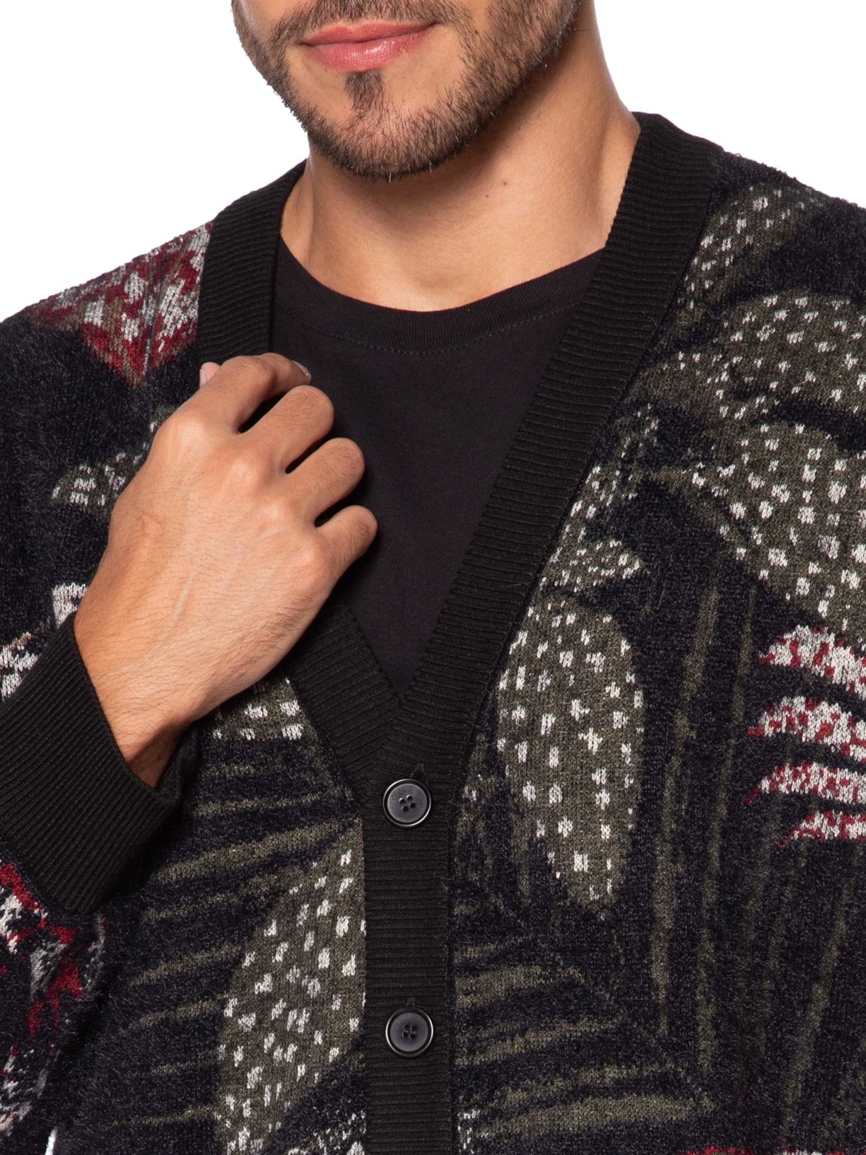 Cardigan Masculino Jacquard Botanique Preto Osklen