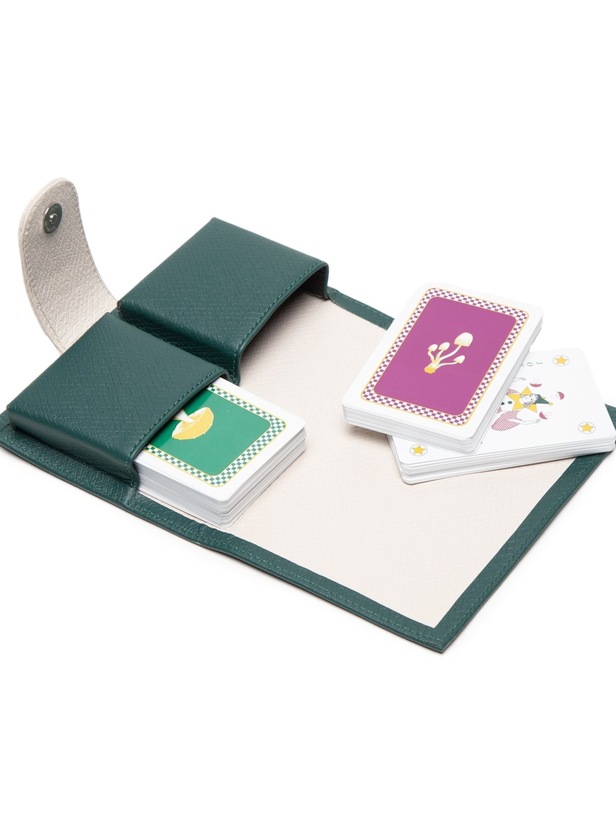 Carteira Couro Com Baralho Estampa Cogumelos - Verde