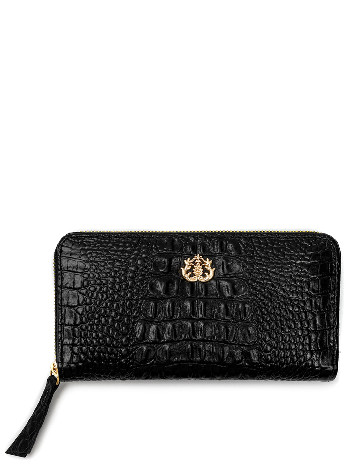 Carteira Feminina Grande De Zíper Em Couro - Preto