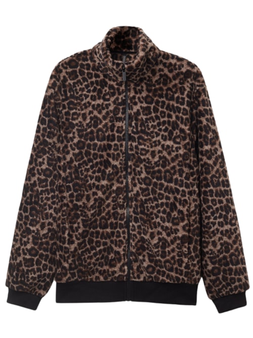 Casaco Bomber Peluciado Luxurious Leopard - Marrom