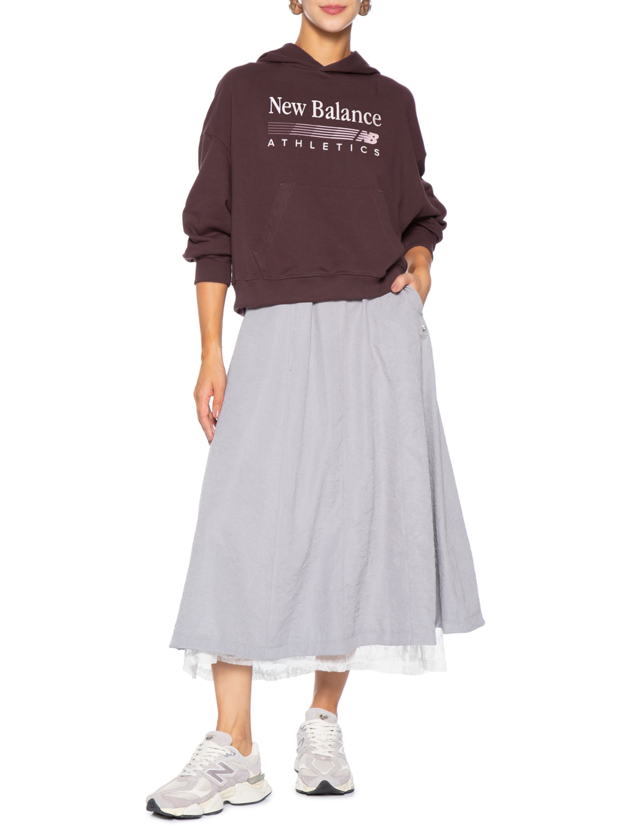 Casaco com Capuz Feminino Trackside Marrom New Balance