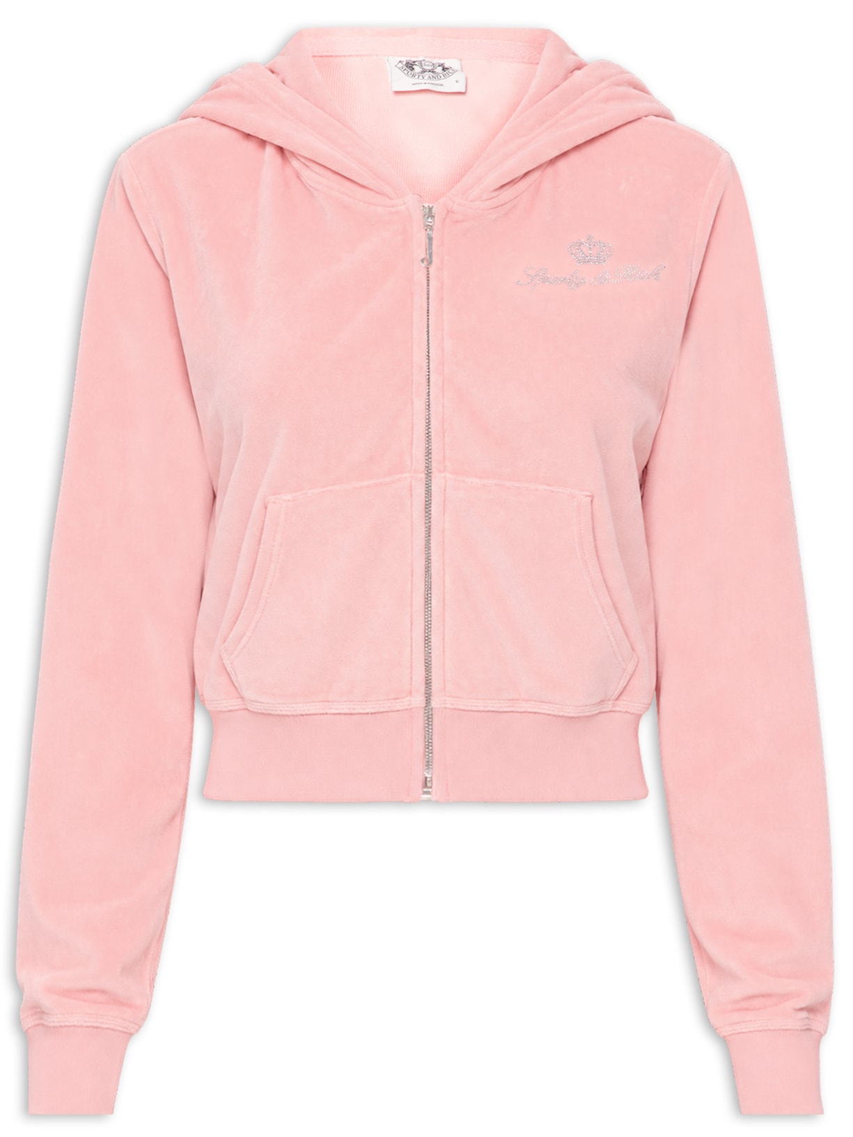 Casaco De Moletom Feminino Juicy Script Velour Zip Rosa Sporty & Rich