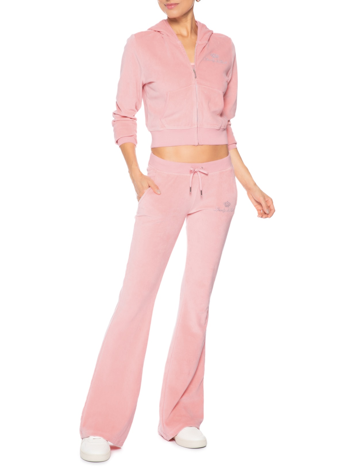 Casaco De Moletom Feminino Juicy Script Velour Zip Rosa Sporty & Rich