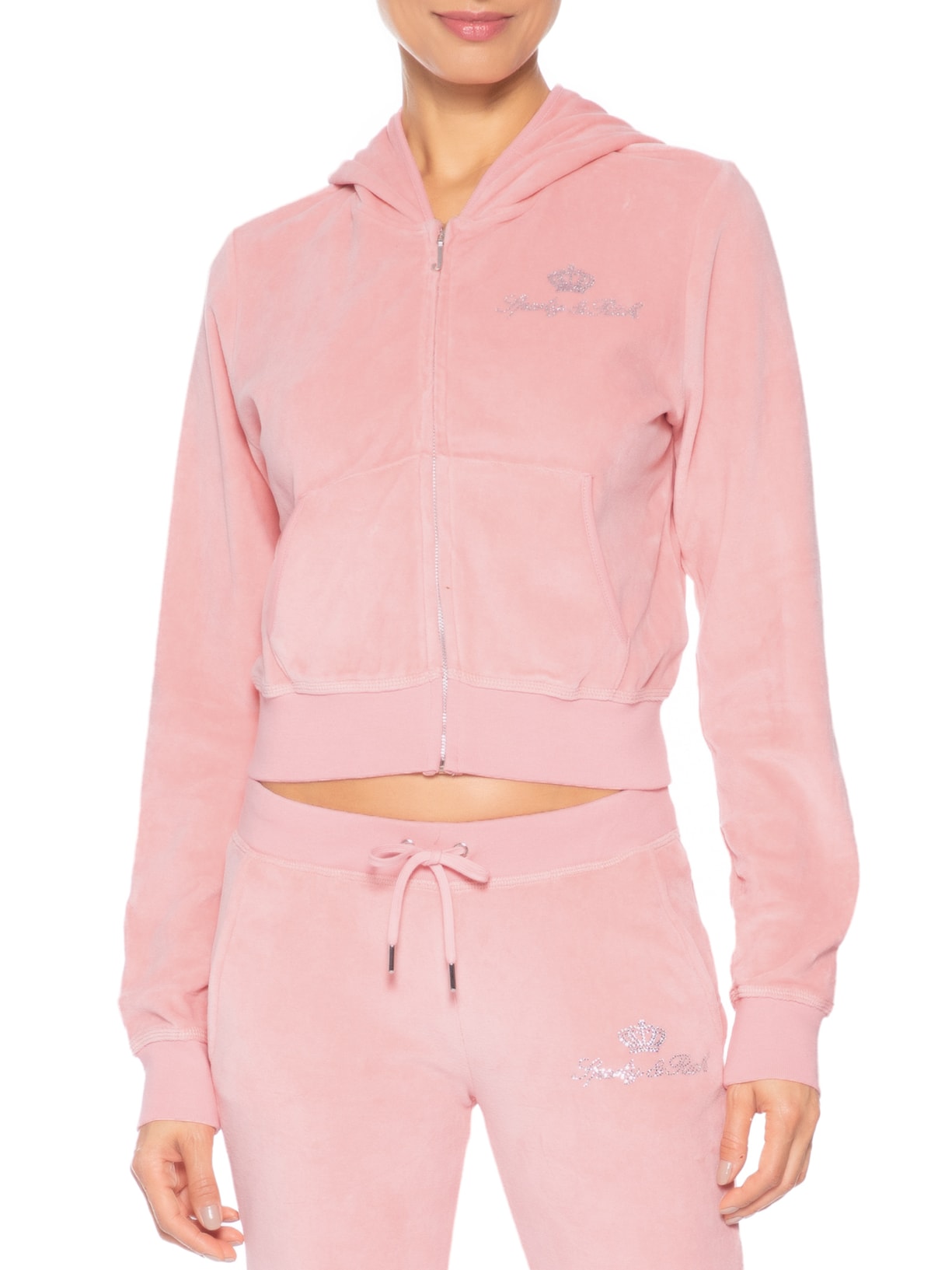 Casaco De Moletom Feminino Juicy Script Velour Zip Rosa Sporty & Rich