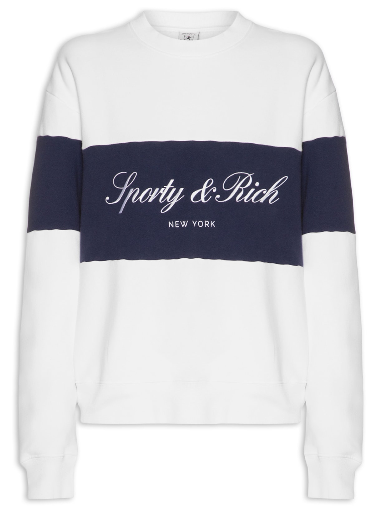 Casaco De Moletom Feminino Signature Logo Block Crewneck Branco Sporty & Rich