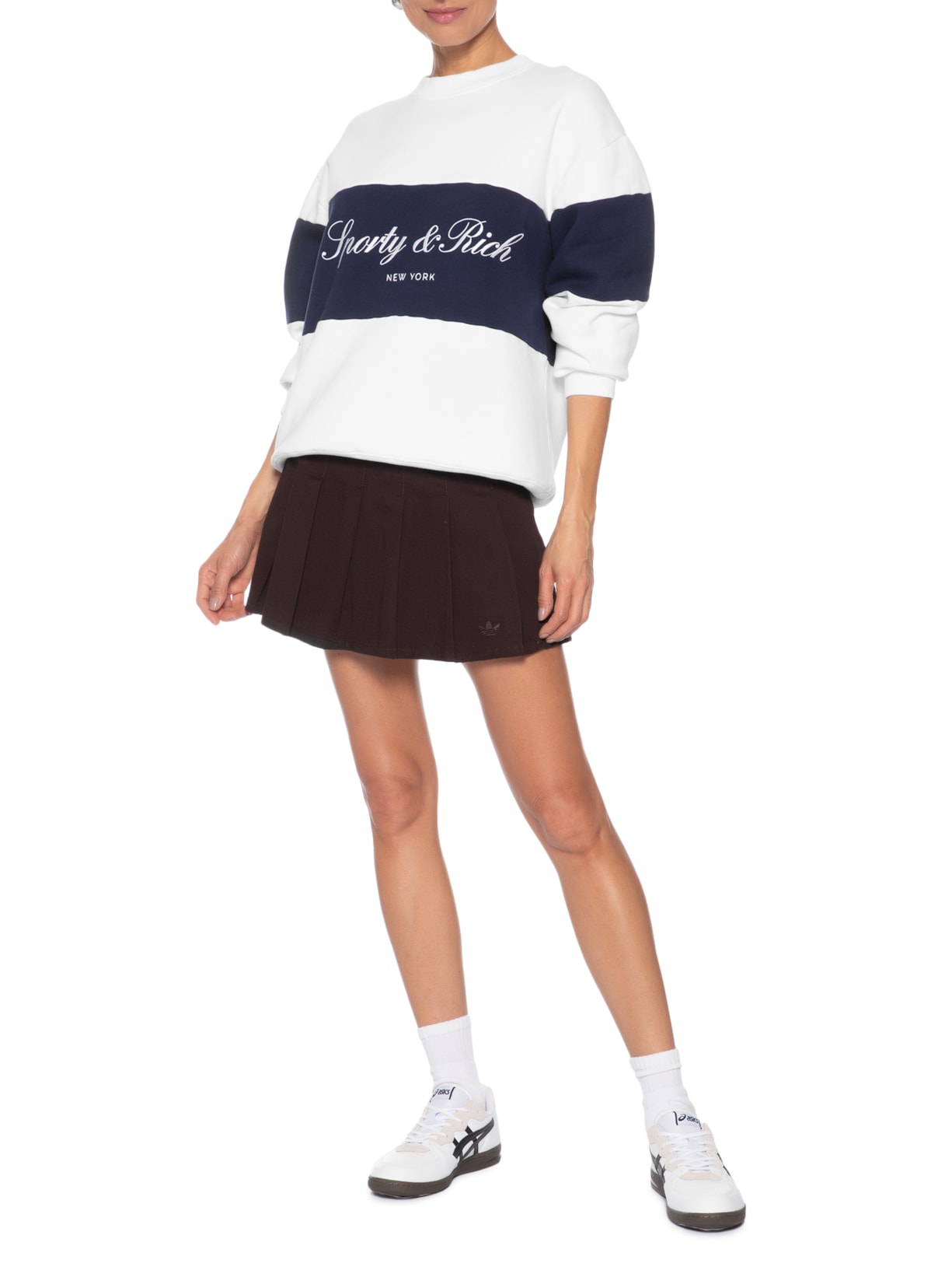 Casaco De Moletom Feminino Signature Logo Block Crewneck Branco Sporty & Rich