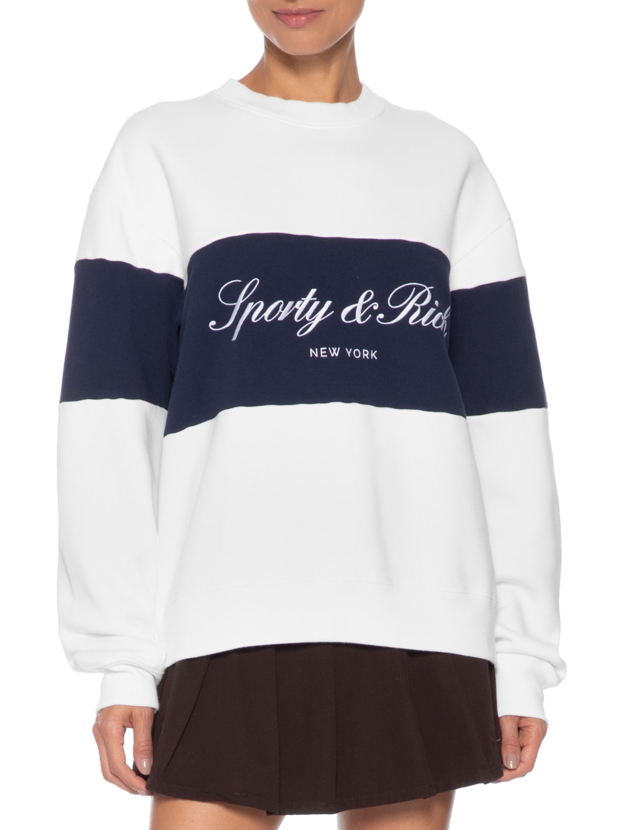 Casaco De Moletom Feminino Signature Logo Block Crewneck Branco Sporty & Rich