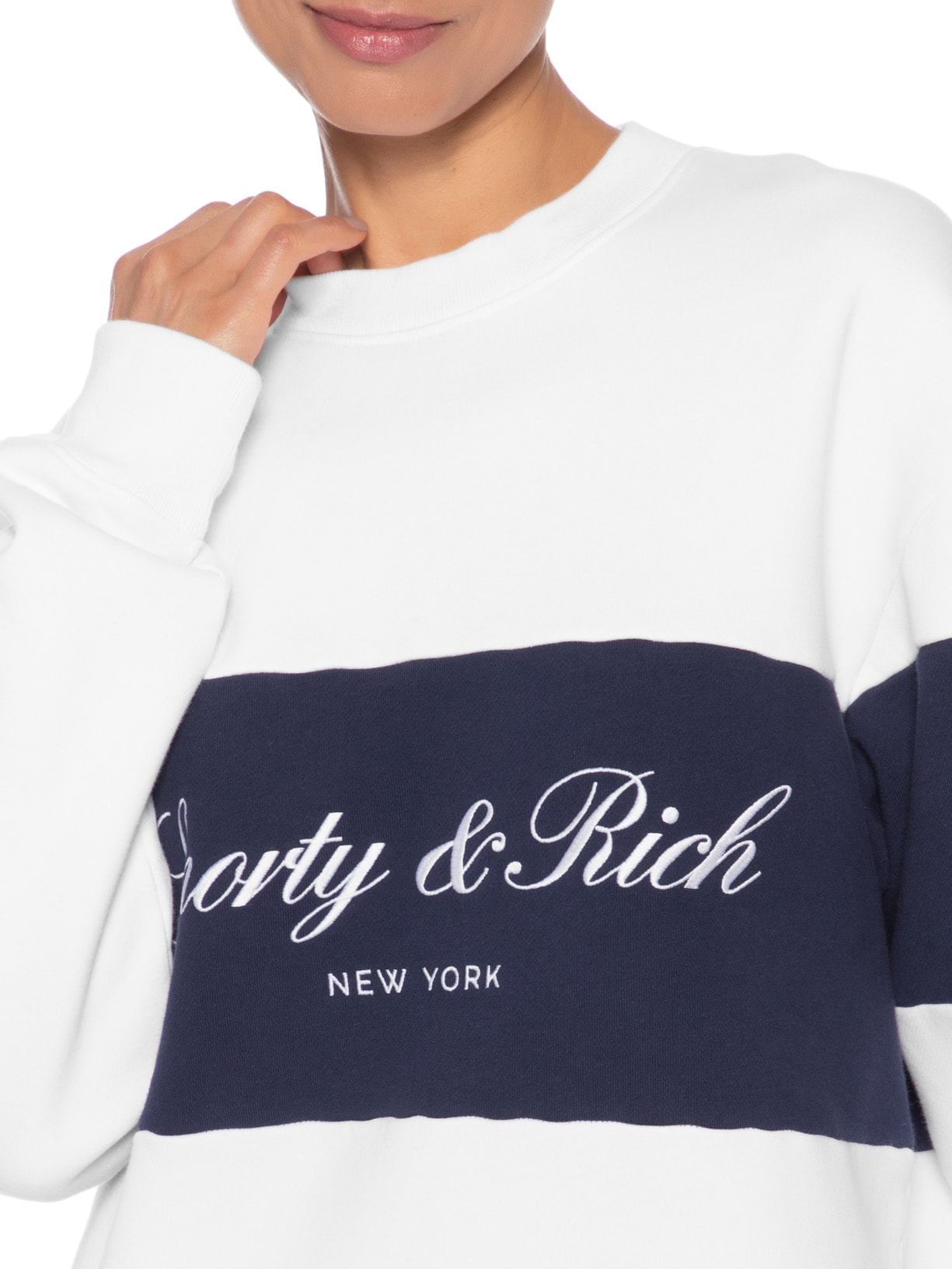 Casaco De Moletom Feminino Signature Logo Block Crewneck Branco Sporty & Rich