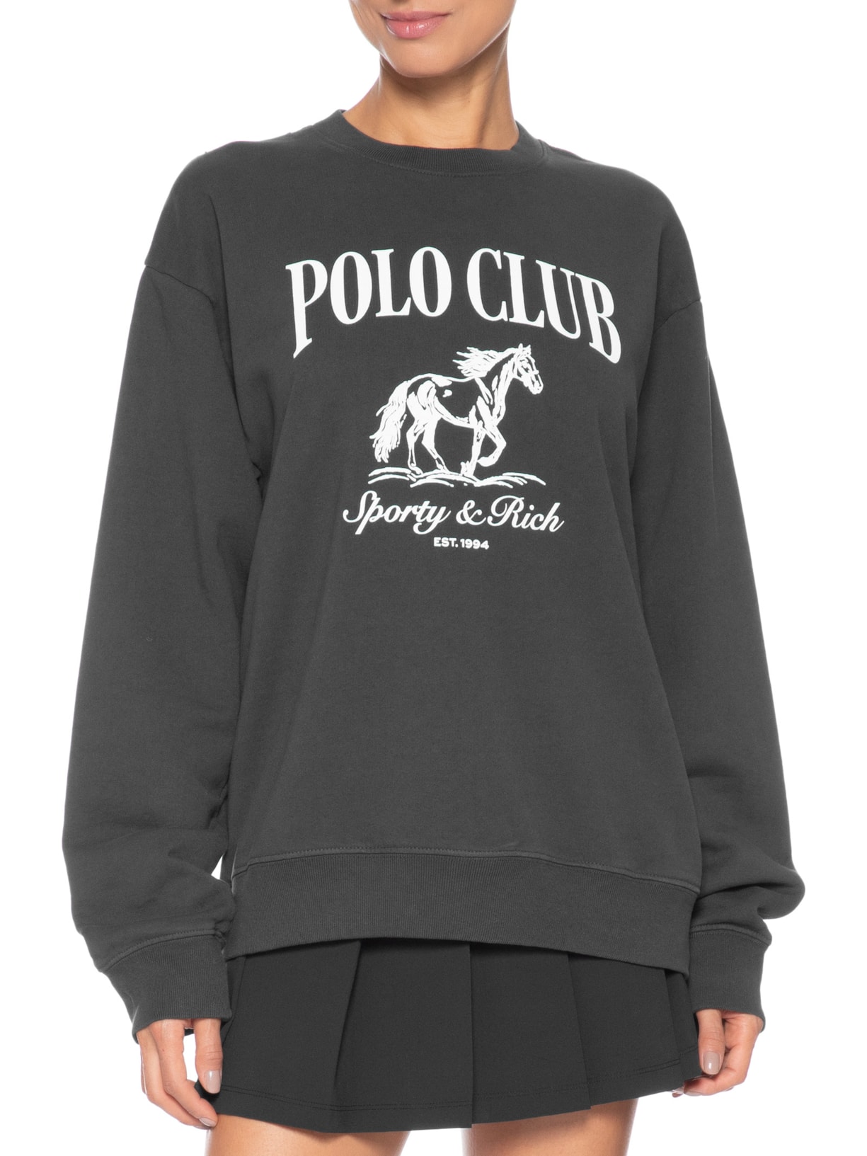 Casaco De Moletom Feminino Stallion Crewneck Preto Sporty & Rich