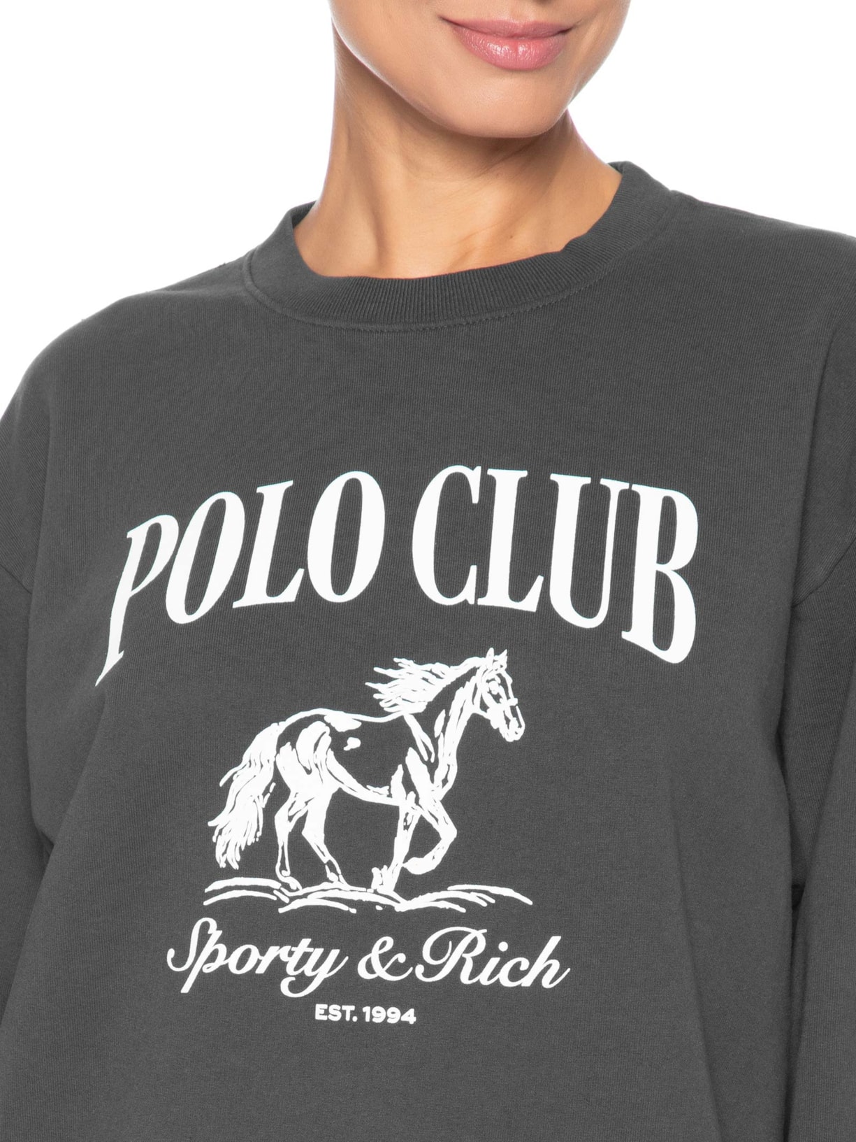Casaco De Moletom Feminino Stallion Crewneck Preto Sporty & Rich