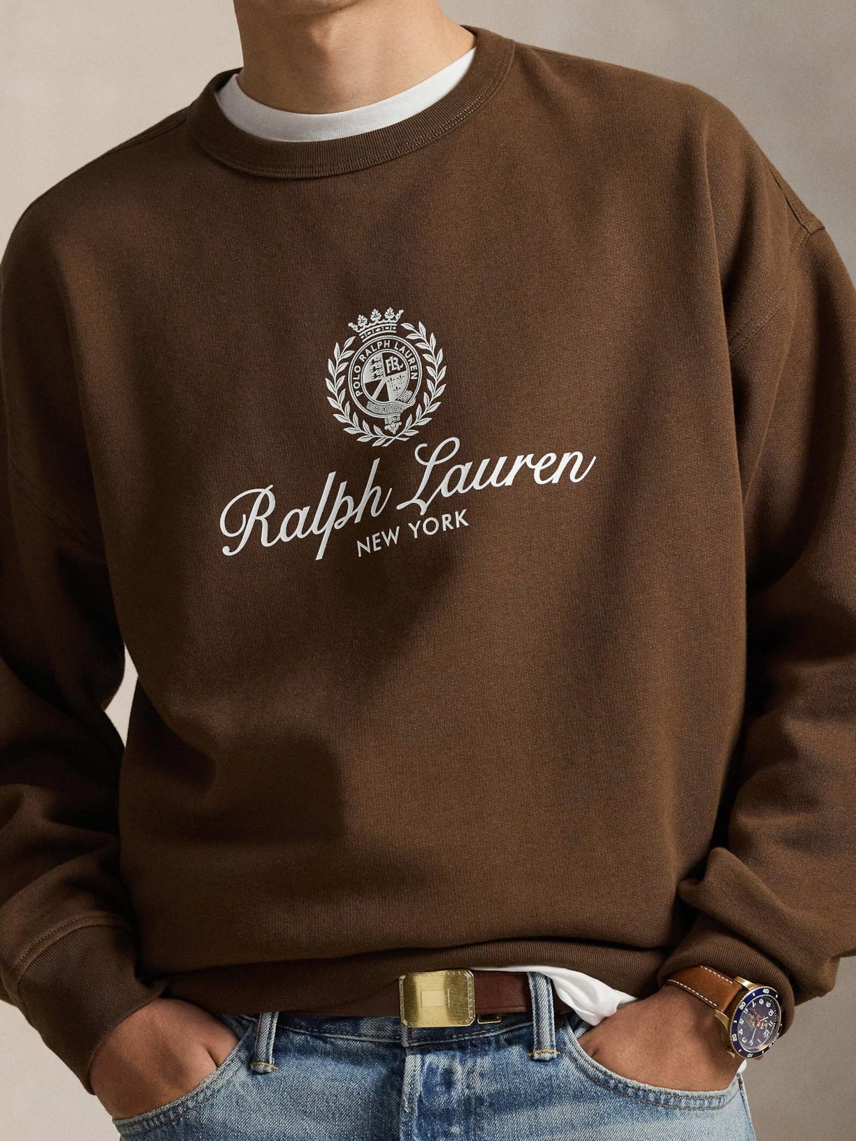 Casaco De Moletom Masculino Bordado Preppy Marrom Polo Ralph Lauren