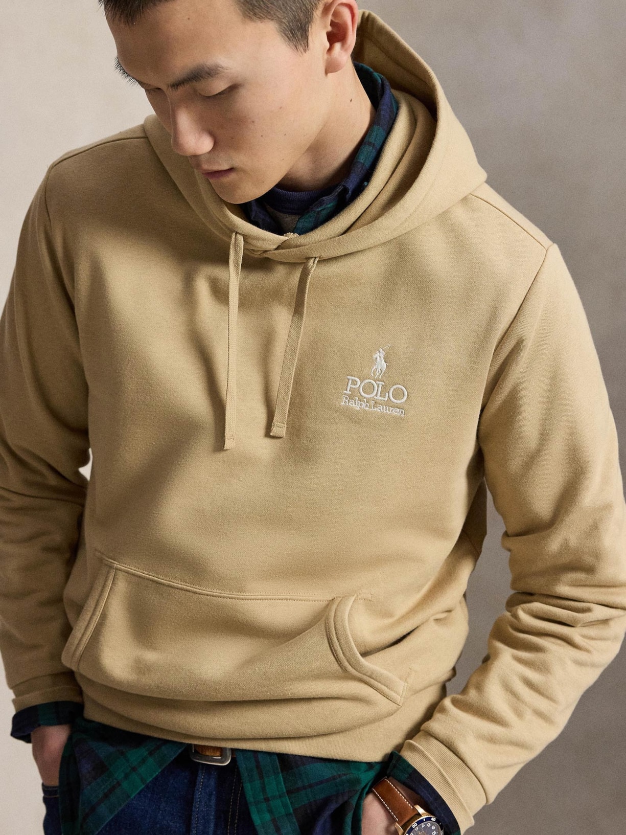 Casaco De Moletom Masculino Com Capuz Classic Logo Bordado Bege Polo Ralph Lauren